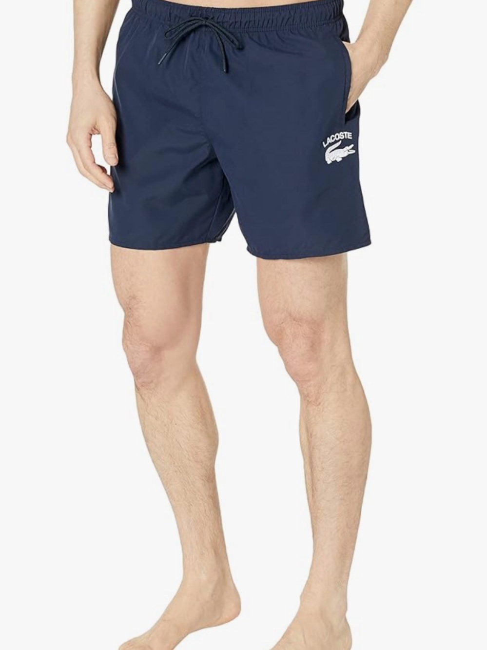 Lacoste Men’s Navy Swim Trunks with White Logo
